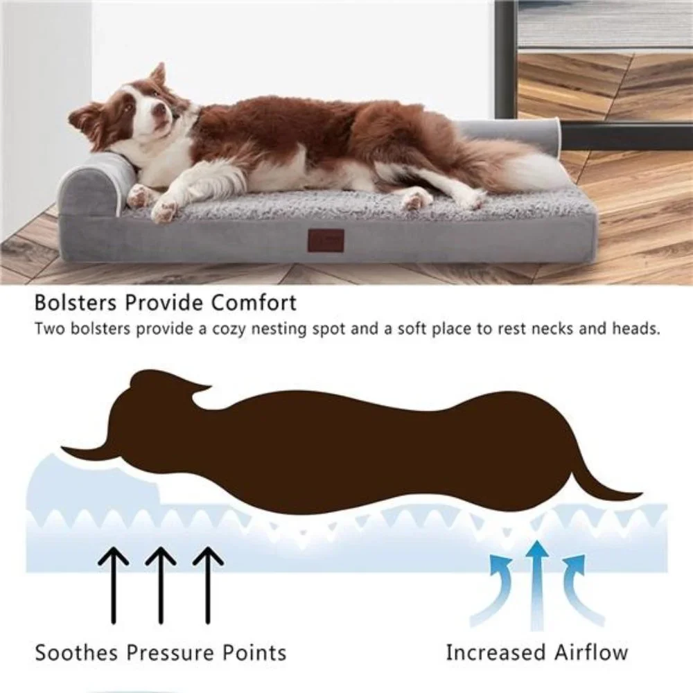 Large Orthopedic Dog Bed w/ Waterproof Washable Cover Faux Fur Velvet Bed, Grey